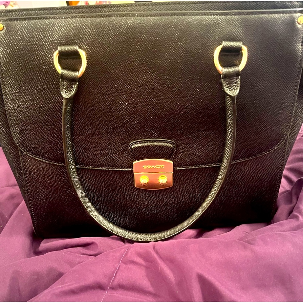 Coach black leather with gold trim tote/shoulder bag